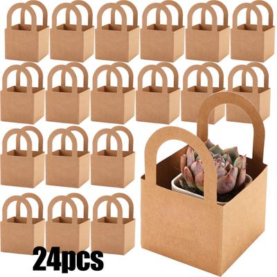 TEMU 12/24pcs Succulent Wrap Gift Boxes, Fits For 2.6 Inch Pots Mini Paper Succulent Gift Box Basket With Handles For Wedding, Birthday, Succulent Plants Party Favors For Guests Image