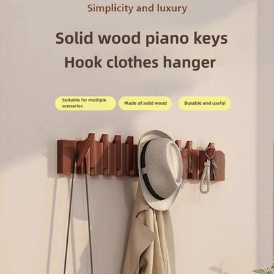 TEMU 1pc Modern Wall Mounted Wooden Key Coat Rack, Unfinished Solid Wood Entryway Hook Hanger For Hanging Coats, Keys, And Accessories, Space-saving With 6 Slots, Multiple For Home Or Office Use Image