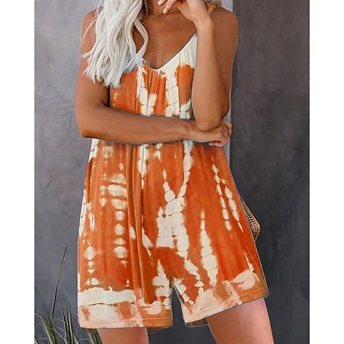 Damen Normal Strampler Streetwear Batik Ärmellos V Ausschnitt Druck Straße Täglich Normale Passform Hellgrün Rosa Rote Sommer Image