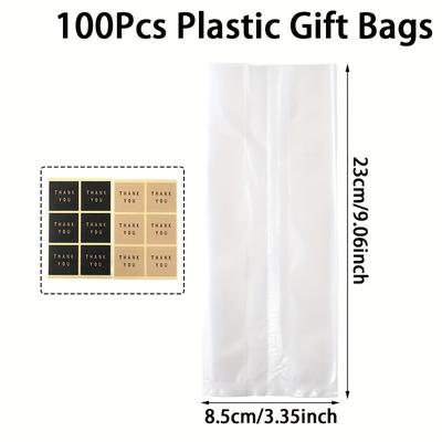 "TEMU 50/100pcs Clear Plastic Gift Bags With "thank You" Stickers - Wedding Favors, Birthday Party Decorations, And Bridal Shower - Transparent Packaging For" Image