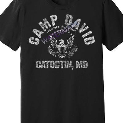 TEMU Camp David Retreat Vintage Distressed T-shirt 1400464 Funny Men's Short Sleeve T-shirt Black Pr Image