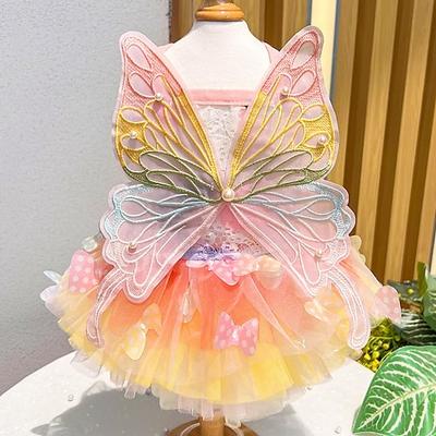 Regenbogen Schmetterling Hundekleider für kleine Hunde Mädchen Welpe Spitze Tutu Prinzessin Kleid Katzen Outfit Haustier Schmetterling Kostüm für Kätzchen Chihuahua Yorkie Pomeranian Image