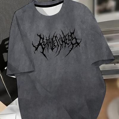 TEMU Men's Casual Short Sleeve T-shirt With Letter Graphic Print - Gray Regular Fit Round Neck Tee, Machine Washable For Casual Attire Image