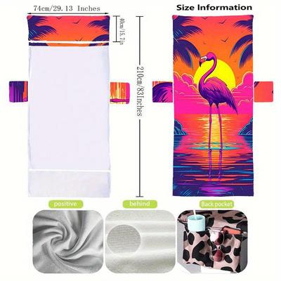 TEMU Fast-drying Beach Towel Featuring Handy Pockets – Ideal For Sunbathing, Swimming, And Relaxing Image