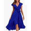 Damen Midikleid Wickelkleid A Linie Kleid Sommerkleid Lässig Täglich Normale Passform Einfach Kurzarm V Ausschnitt Schwarz Königliches Blau Armeegrün Aprikose Sommer