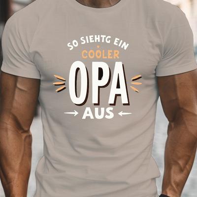 "TEMU Men's "so Siehtg Ein Cooler Opa Aus" Graphic Tee - Casual Crew Neck Short Sleeve, Lightweight Summer Shirt With Geometric Pattern, Grandfathers, Grandpa Tshirt" Image