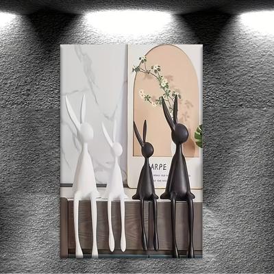 TEMU 1pc Canvas Art - And White Rabbits On A Shelf, Minimalist Abstract Wall Decor For Living Room, Office, , Perfect Gift For Valentine's Day, Easter, Or Birthdays, Rabbit Accessories, 2d, Room Decor Image