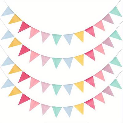 TEMU 8m/24pcs Bunting Banner Flag Multicolor Burlap Bunting Triangle Rainbow Garland Pennant Suitable For Outdoor Classroom Hanging Birthday Party Decoration (4m/12pcs/pack) Image