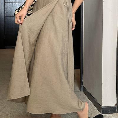 TEMU Women's Casual Solid Color Tie-front Maxi Skirt - High-waisted, Flowing A-, Lightweight Polyester Blend, Summer & , Beach Skir Image