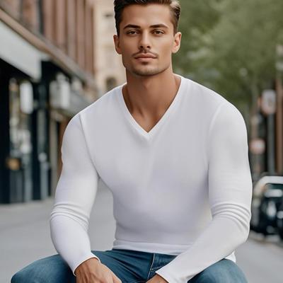 TEMU Men' Casual Solid Color V-neck Long Sleeve T-shirt Image