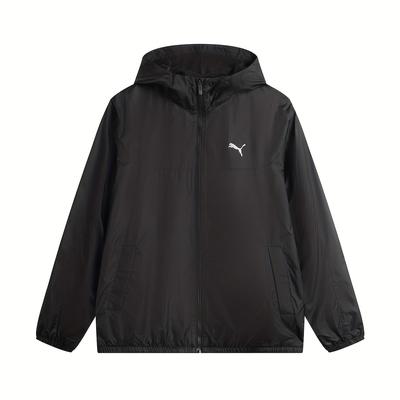 TEMU Unisex Sportswear Hooded Jacket - Lightweight Windproof Casual Outdoor Coat With Adjustable Hood, Zippered Pockets & Reflective Strips For (black) Image