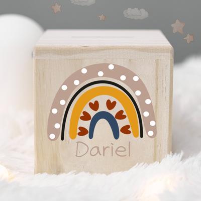 TEMU Personalized Money Box Rainbow Name Wooden Money Box Coin Bank Coin Collection Box Gift Image