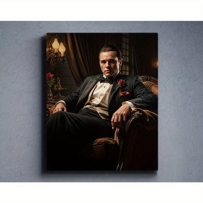 TEMU Custom Mafia Portrait Wall Art - Personalized Photo Frame With Vintage Style, Unique Gift For Dad, Vertical Rectangle Wooden Frame, Home Decor For Living Room Or Office Image