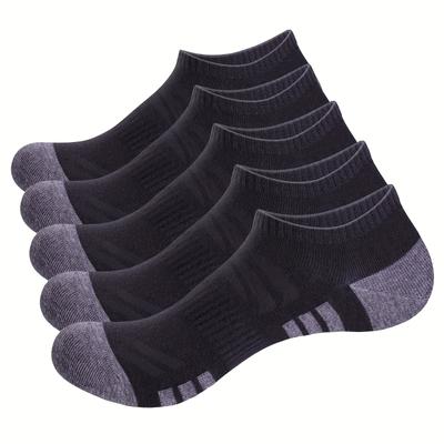 TEMU 5 Pairs Men's Summer Breathable Casual Boat Socks - Ankle High, Geometric Pattern, Polyester 95. Spandex 5., Machine Washable, Lightweight 320g/m² Image