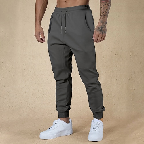 Herren Sporthose Jogginghose Hose Tasche Kordelzug Elastischer Bund Einfach Komfort Sport im Freien Täglich Mode Lässig Schwarz Armeegrün Mikroelastisch Image