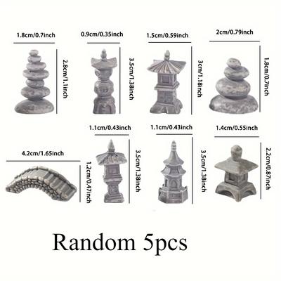 TEMU 5pcs Random Japanese Building Miniature , Garden Accessories, Suitable For Diy Glass , Bonsai, Micro Landscape Decoration Image
