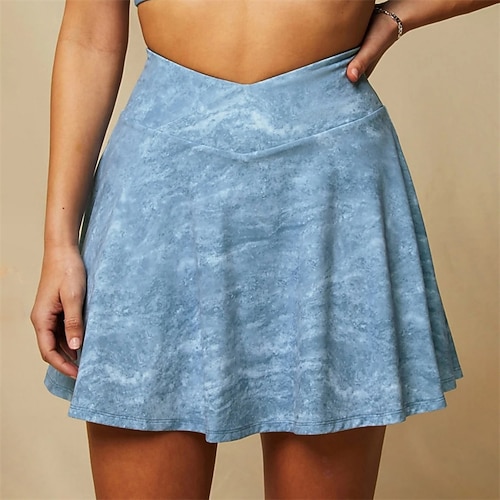 Damen Grafik Lässiger Rock Tennisröcke Tennisröcke mit Shorts Geschichtet Breiter Bund Schnelltrocknend Antimikrobiell Atmungsaktiv Tennis Golfspiel Pickleball Hellblau Tennisbekleidung Image