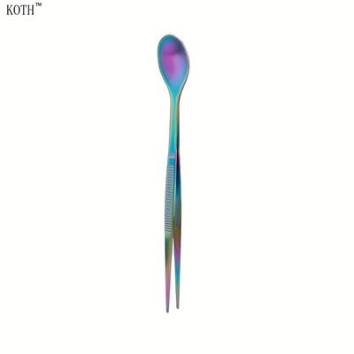 TEMU Stainless Steel Colorful Titanium-spoon And Tweezer Integrated Design, Suitable For Laboratory Sampling, Gardening Maintenance, And Tools For Home Outdoor Use Image