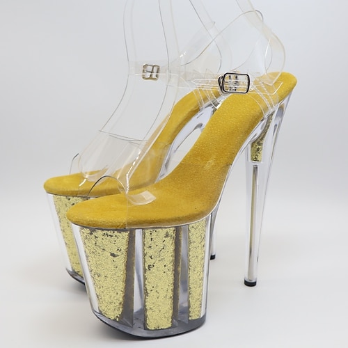 Damen Sandalen Gladiatorensandalen Absatzstiefel Innen Club Oberschenkelhohe Stiefel Schnalle Plateau Runde Zehe Elegant Lässig Minimalismus PVC Schnalle Schwarz Silber Gelb Image