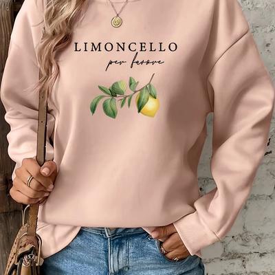 TEMU Lemon Print Pullover Sweatshirt, Casual Long Sleeve Crew Neck Sweatshirt For Fall & Winter, Women's Clothing Image