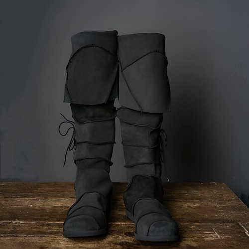 Mittelalterlich Renaissance Schuhe Kniehohe Stiefel Flache Jazzstiefel Kostüm Herren Keltisch Seeräuber Halloween Maskerade Leistung LARP Renaissance-Messe Erwachsene Schuhe Image