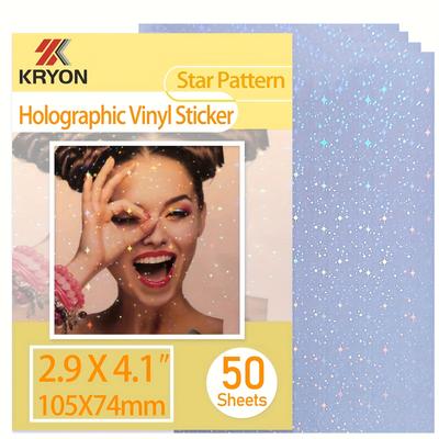 TEMU 50pcs Star Pattern Holographic Sticker Paper Sheets, 2.9x4.1 Inch, Self-adhesive Cold Laminating Film, Glitter Clear Overlay Vinyl For Diy Crafts And Scrapbooking Image