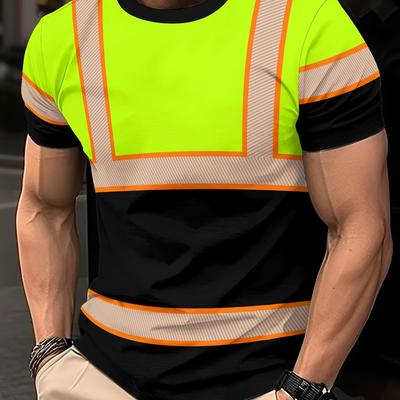 TEMU Men's Casual Summer Workwear T-shirt - , Breathable Short Sleeve Round Neck Tee, Machine Washable For Outdoor & Casual Wear Image