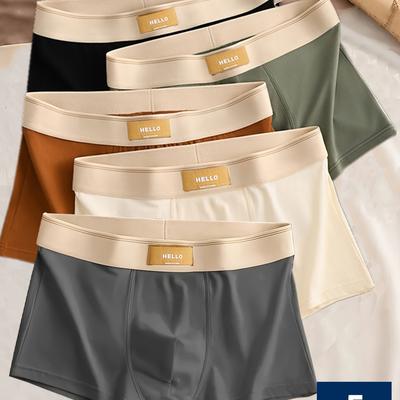 "TEMU 5pcs Men's Mid-rise Boxer Briefs - Breathable, Stretch Fabric, Solid Color (beige, Black, Gray, Orange, Light Blue) With "mill" Label Design" Image