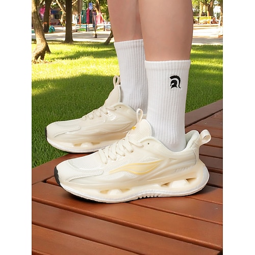 Beigefarbene, luftgepolsterte Sport-Sneaker für Damen mit atmungsaktivem Mesh-Obermaterial und stoßdämpfender Sohle zum Laufen, Fitness und für die Freizeit Image