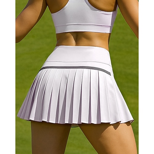 Damen Einfarbig Lässiger Rock Tennisröcke mit Shorts reflektierende Streifen Breiter Bund Feuchtigkeitsableitend Atmungsaktiv Tennis Pickleball Laufen Weiß Rosa Blau Tennisbekleidung Image