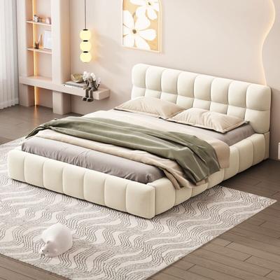 Doppelbett 140x190 cm, Leinenstoff, mit gepolstertem Kopfteil, Lattenrost, gepolstertes Image