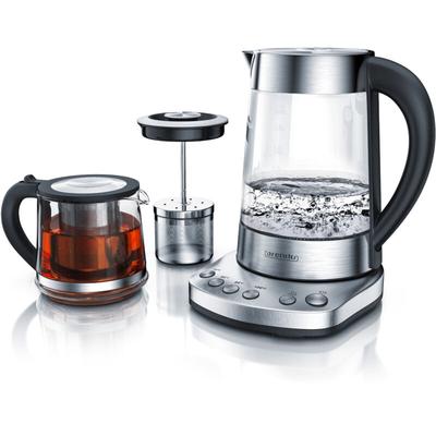 Arendo - Wasserkocher 1,7 l, 2400 w, Edelstahl mit Teeaufsatz, Teekocher, Temperatureinstellung 70 Image
