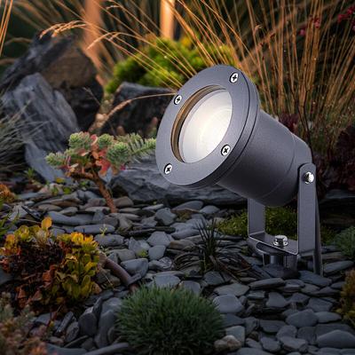 Gartenstrahler mit Erdspieß Wegbeleuchtung grau Außen Strom Außenlampe mit Stecker, Aluminium Glas Image