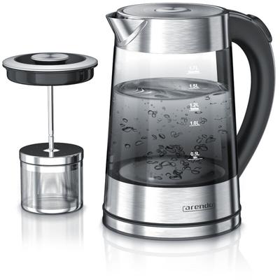Arendo - Edelstahl Glas Wasserkocher mit Teesieb und Rauchglas Teekocher Infusion 1,7 Liter Image