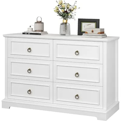 6 Drawers Dresser for Bedroom, Dressers & Chests of Drawers, 47.2" Wide Wood Double Dresser, Modern