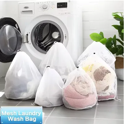 1PC Mesh Laundry Wash Bag – Machine Washable with Drawstring, Reusable & Travel-Friendly for