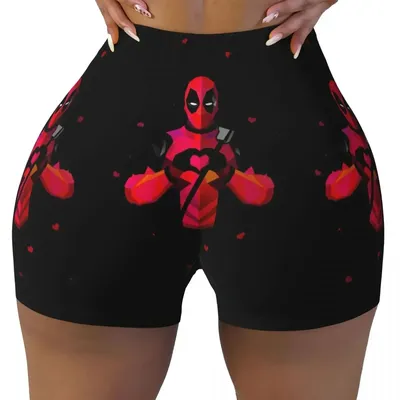 Custom Best Deadpool Closed Hand Heart Volleyball Biker Workout Shorts Women's Athletic Gym Yoga