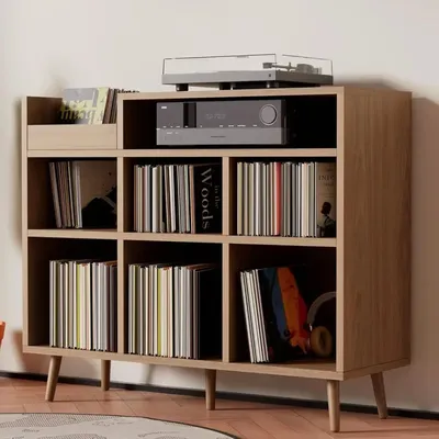 Record player stand w/ vinyl storage (500+ albums), power outlet, sideboard buffet cabinet -