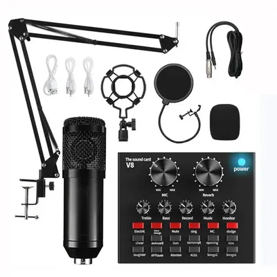 BM800 V8 Sound Card Microphone Set Professional Audio Noise Reduction Condenser Mic for Karaoke