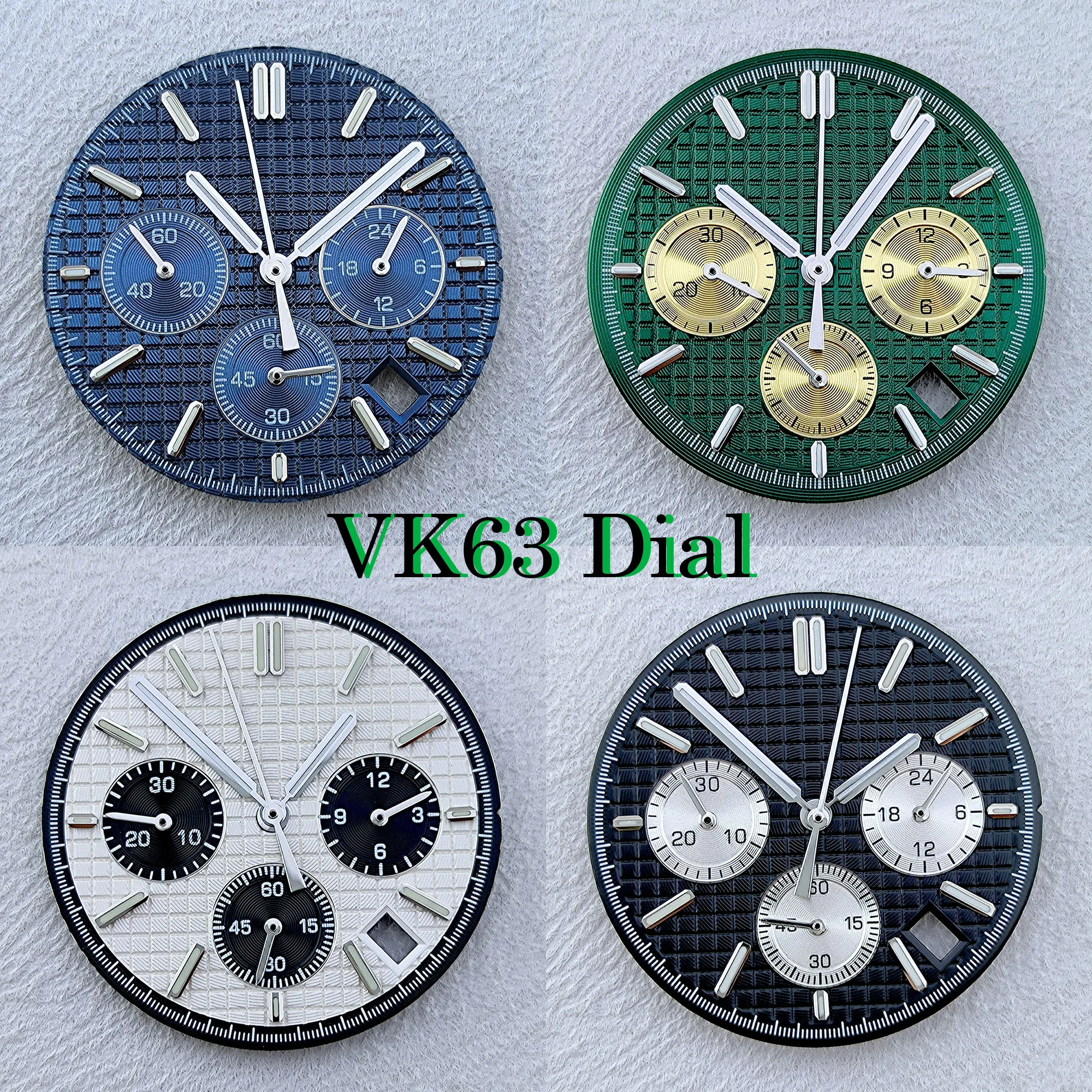 VK63 Zifferblatt Herrenuhr Zifferblatt 31,8 mm Kein Logo Zifferblatt Panda Zifferblatt Grün leuchtendes Zifferblatt passend für VK63 Uhrwerk Uhrenzubehör Reparaturwerkzeuge Image