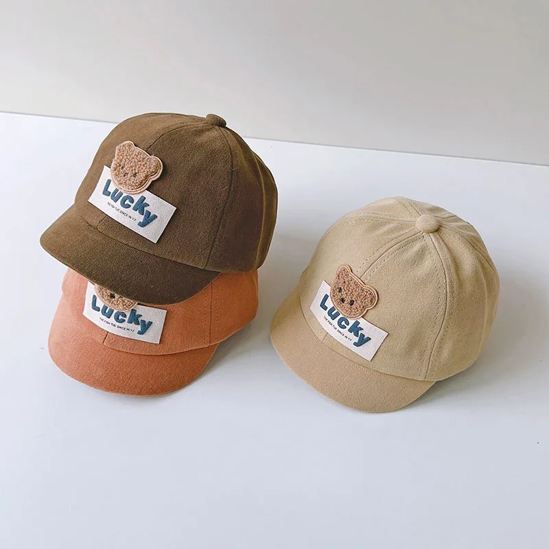 Niedlicher Bär bestickte Baby-Baseballmütze, Sommer-Sonnenhut mit kurzer Krempe für Kleinkinder, Cartoon, einfarbig, verstellbar, für Kinder, Schirmmützen Image