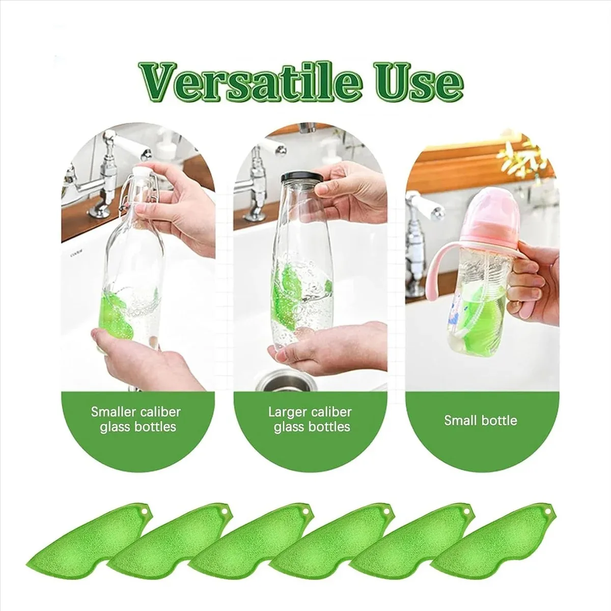 Erbsen-Reinigungsschwamm, wiederverwendbarer Flaschenschrubber für Küche, Kaffee, Tee, Wein, Edelstahl, Glas, kompakt, tragbar, umweltfreundlich Image