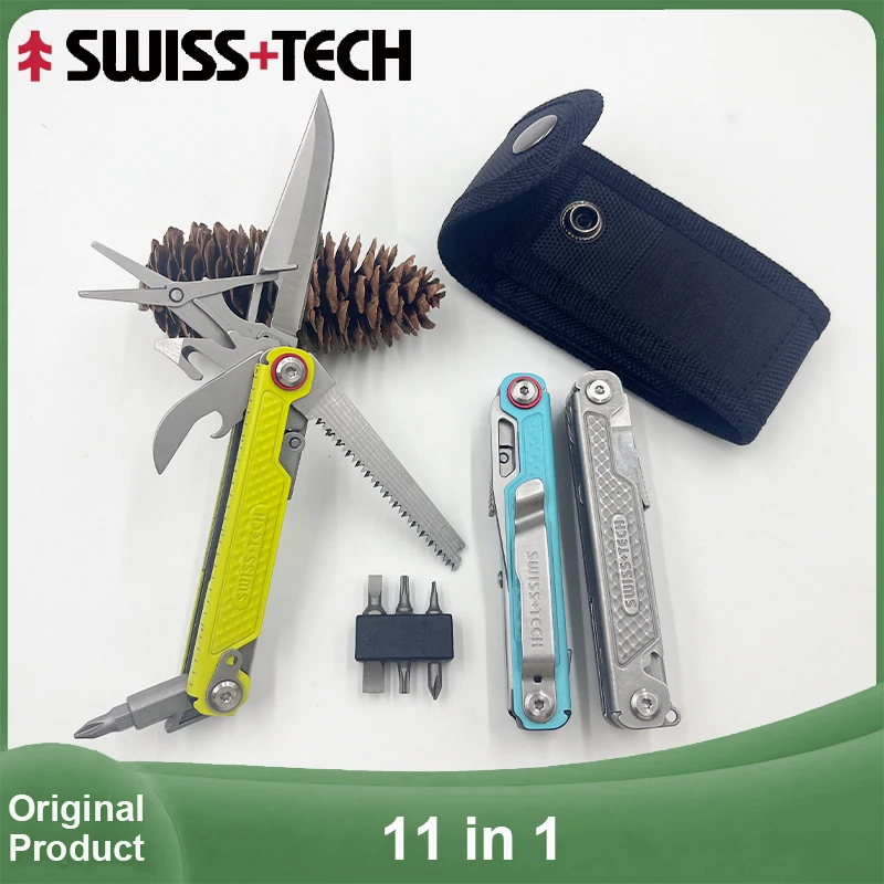 2025 Neues SWISS TECH 11-in-1 Mini-Multitool-Messer, zusammenklappbar, EDC, Outdoor, Camping, Überlebenswerkzeuge, Taschenmesser, Schere, Schraubendreher Image