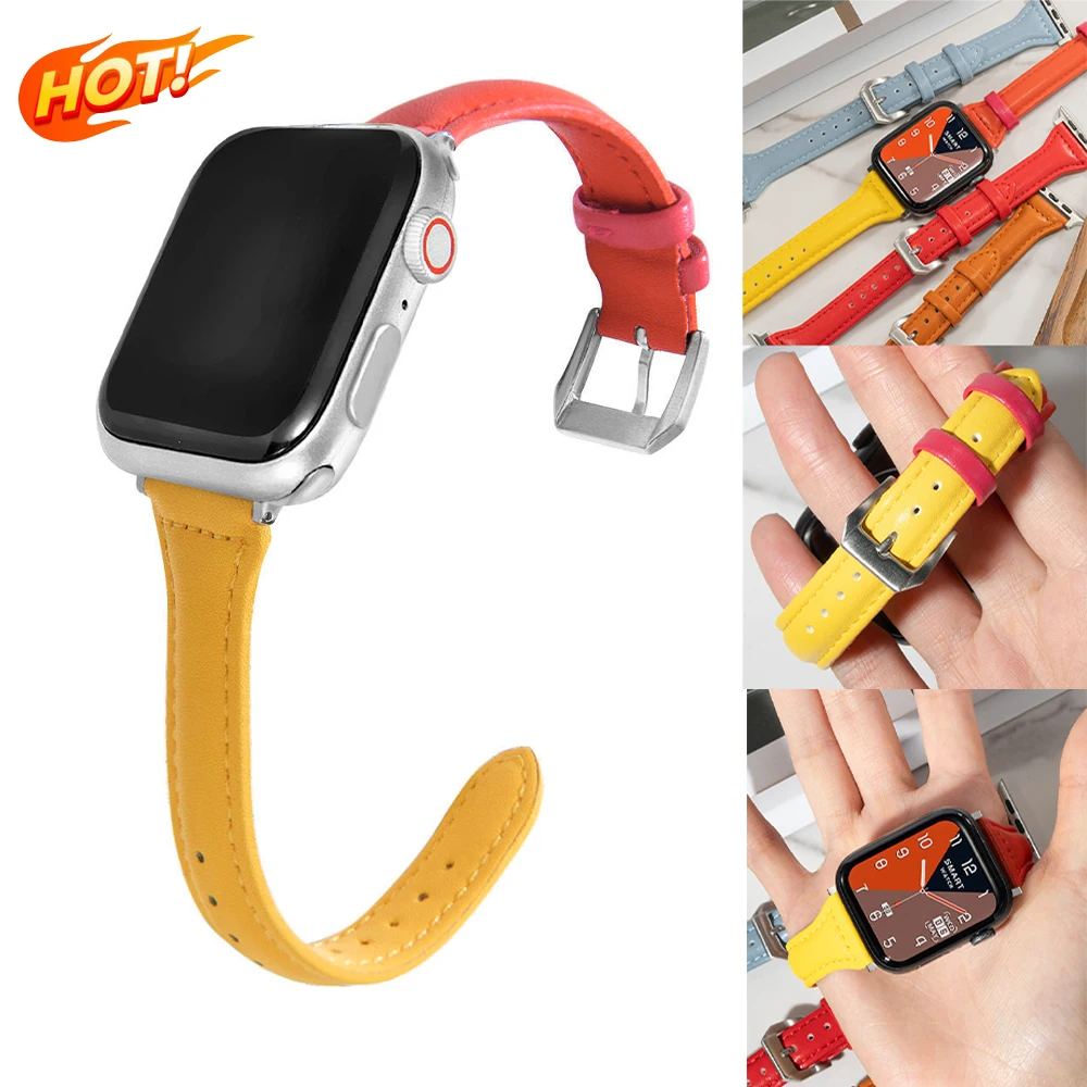 Schlankes Lederarmband für Apple Watch Band 44 mm 40 mm 41 mm 42 mm 38 mm 49 mm 44 mm Armband Apple Watch 8 45 mm Bänder Ultra 9 7 SE 3 4 6 Image