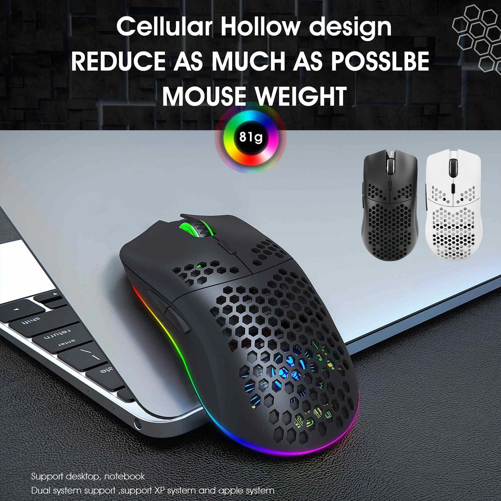 Computermäuse HXSJT66 Drahtlose hohle Computerspiele-Maus Tragbare 2,4 GHz Mini-Maus PC-Mäuse für Laptop Drahtlose Maus PC-Maus Image