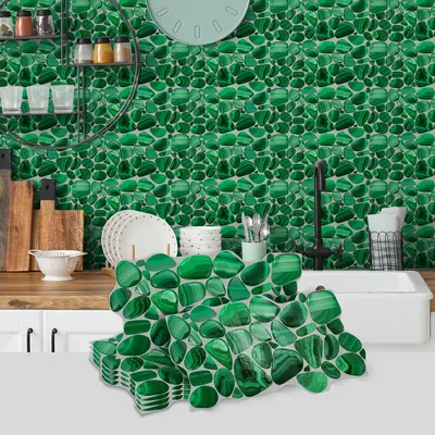 6PCS Grüne Kopfsteinpflaster Fliesenaufkleber Wandaufkleber PVC Selbstklebende Vinyl Wandaufkleber Badezimmer Küche Schrank Dekor Aufkleber Image