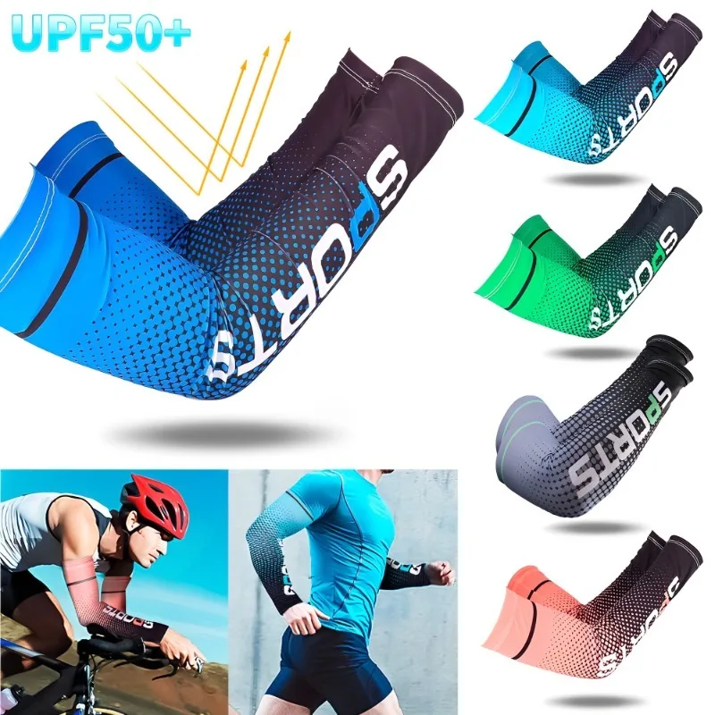 2 pezzi da uomo protezione solare UV copertura a maniche lunghe in seta di ghiaccio maniche per braccio protezione solare braccio esterno sport fantastici ciclismo protezione per le mani nuovo
