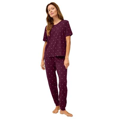 Plus Size Women's Short Sleeve Tee & Jogger 2-Piece Sleep Set by ellos in Midnight Berry Dot (Size 26/28)