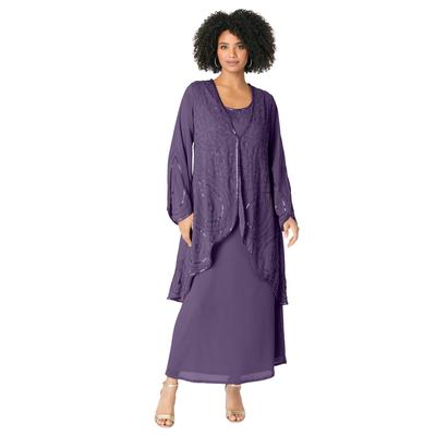 Plus Size Women's Beaded Dress and Gown Set by Roaman's in Purple Grape (Size 44 W)
