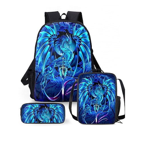 Set Zaino Drago per Ragazzi con Borsa per Pranzo e Astuccio Zaino Scuola di Grande Capacità per Scuola Elementare Ritorno a Scuola